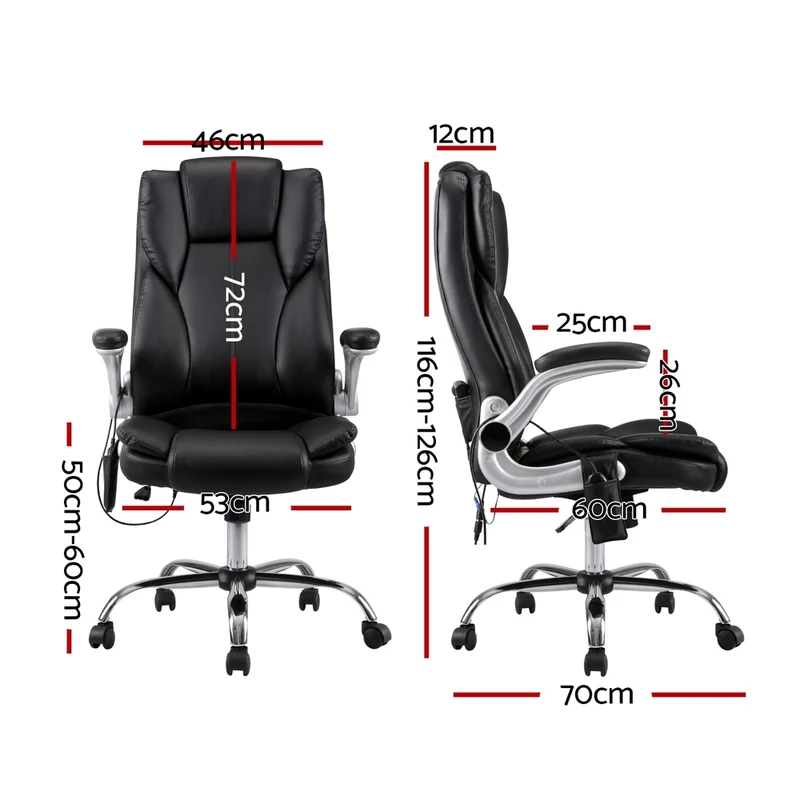 Artiss 8 Point Massage Office Chair PU Leather (Black)