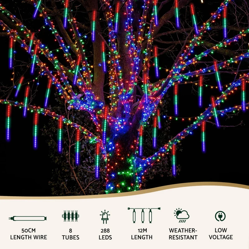 Jingle Jollys 7M Christmas Lights Shower Light 288 LED Icicle Falling Metor