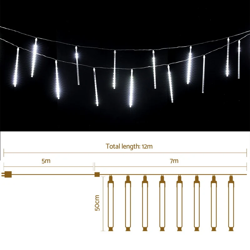 Jingle Jollys 7M Christmas Lights Shower Light 288 LED Icicle Falling Metor White