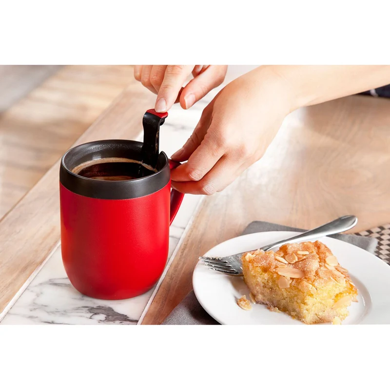 Zyliss 300ml Hot Mug Cafetiere Stainless Steel Double Wall Drink Cup with Lid (Red)