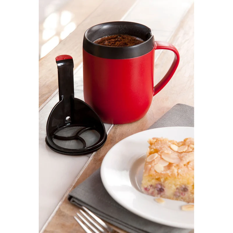Zyliss 300ml Hot Mug Cafetiere Stainless Steel Double Wall Drink Cup with Lid (Red)