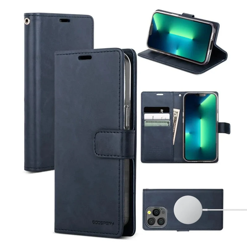 Goospery Bluemoon Diary Case for iPhone 16e with MagSafe (Black)