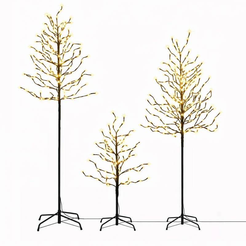 Jingle Jollys 3 Pack LED Christmas Tree Lighted Birch Tree Indoor Outdoor Xmas Decor Warm White