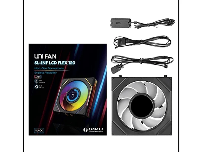 Lian Li Uni Fan SL Infinity 1.8in LCD Flex 2.4GHz Wireless 120mm ARGB Fan - Black (12SLIND1F1B)