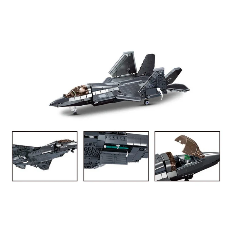 Sluban B1186 Model Kit 1:44 J35 Carrier Fighter Chinese Stealth Jet Plane Modern PLAAF Military Building Blocks DIY Set Toy