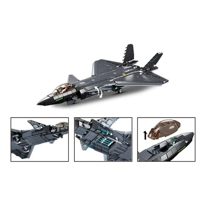 Sluban B1187 Model Kit 1:44 J20 Mighty Dragon Chinese Stealth Fighter Jet Plane Modern PLAAF Military Building Blocks DIY Set Toy