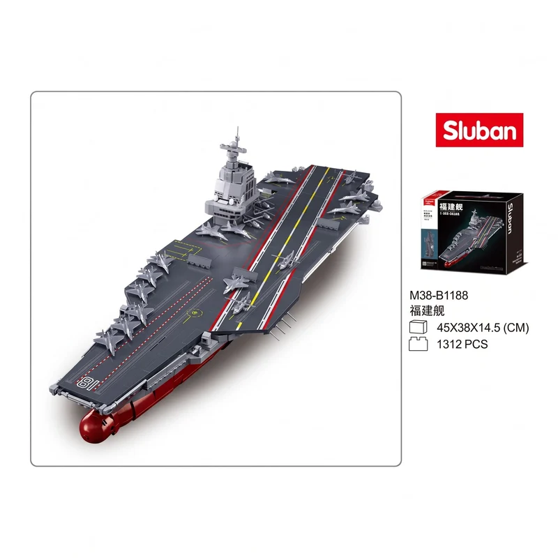 Sluban B1188 Model Kit 1:450 Aircraft Carrier Fujian Type 003 Chinese PLAN Warship Navy Vessel Boat Military Blocks DIY Set Toy