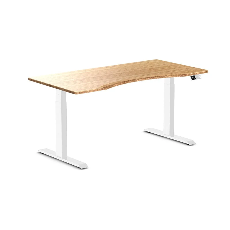 Desky Dual Ergo Edge Sit Stand Desk 180cm Black Desktop and White Frame