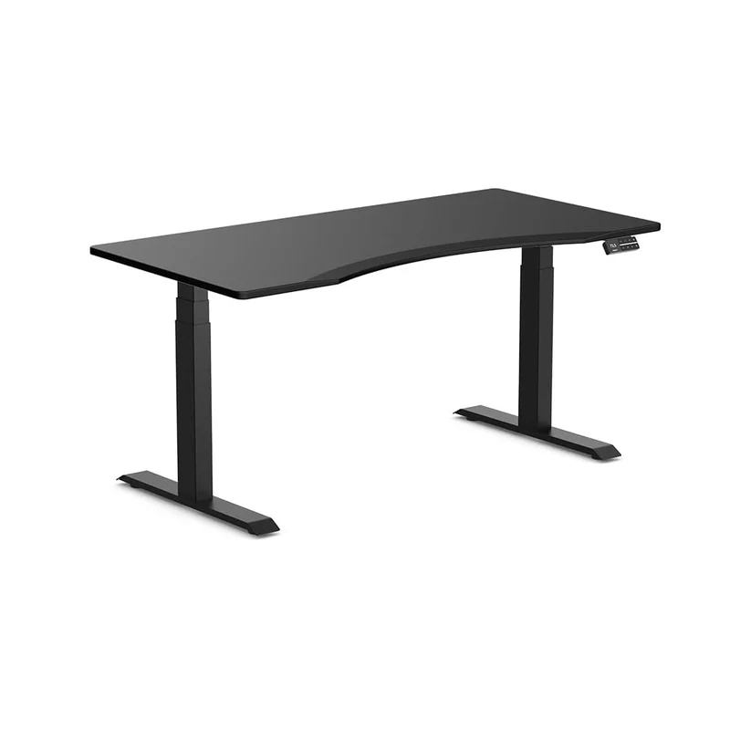 Desky Dual Ergo Edge Sit Stand Desk 180cm Black Desktop and White Frame