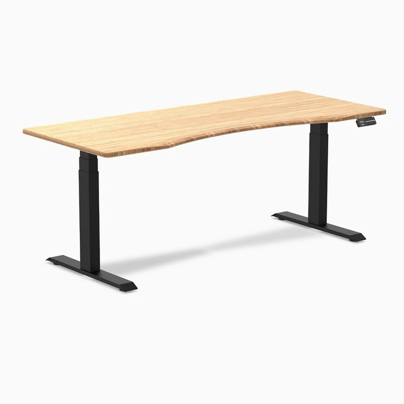 Desky Dual Ergo Edge Sit Stand Desk 180cm Black Desktop and White Frame