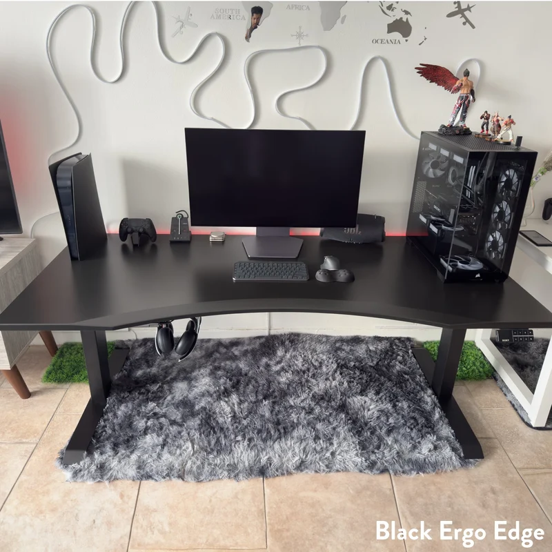 Desky Dual Ergo Edge Sit Stand Desk 180cm Black Desktop and Space Grey Frame