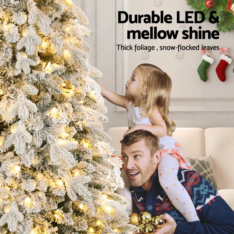 Jingle Jollys Christmas Tree 2.1m Flocking Pencil Tree LED Xmas 860 Tips White