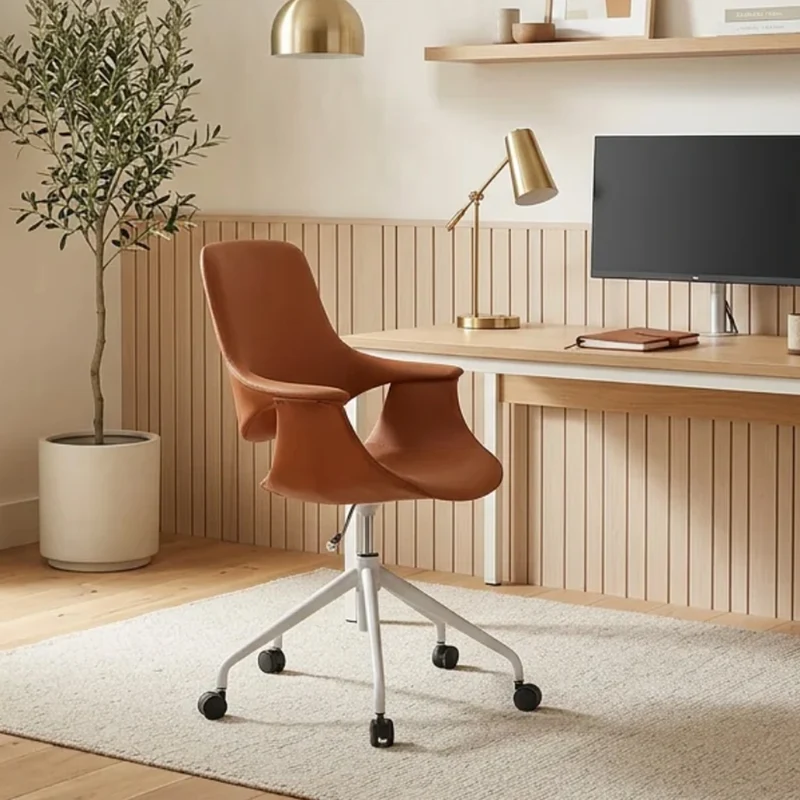 Sabia Oliver High Back Pre-Assembled Office Chair Upholstered (Tan/White Frame)