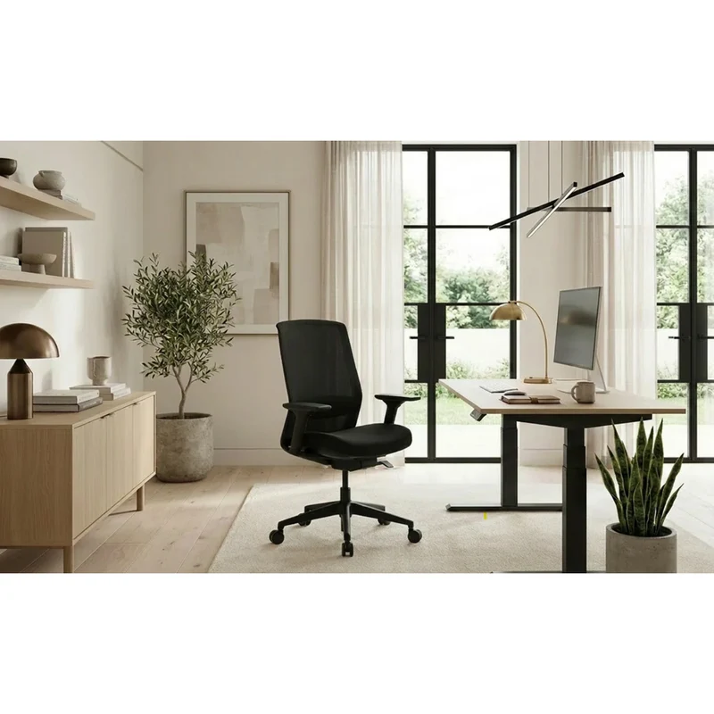 Sabia Willow Pre-Assembled Office Chair Ergonomic Mesh Back With Armrests (Black)
