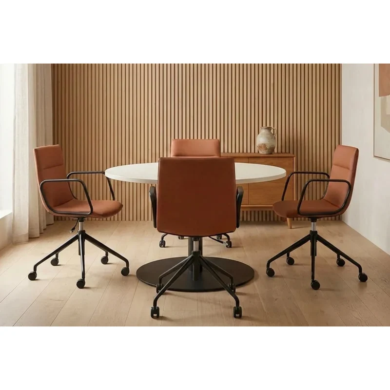 Sabia Maison Pre-Assembled Chair Leather-Like Upholstered Meeting Room (Tan)