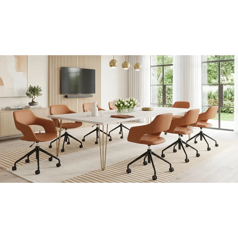 Sabia Oliver Medium Back Pre-Assembled Office Chair Upholstered (Tan/White Frame)