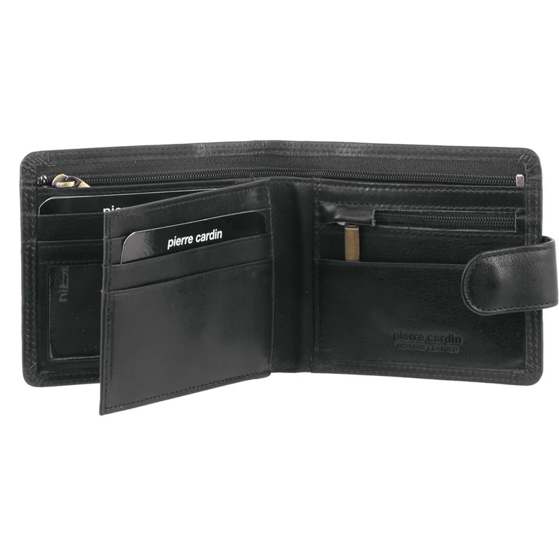 Pierre Cardin Men's Rustic Leather Bi-Fold RFID Protected Wallet Black