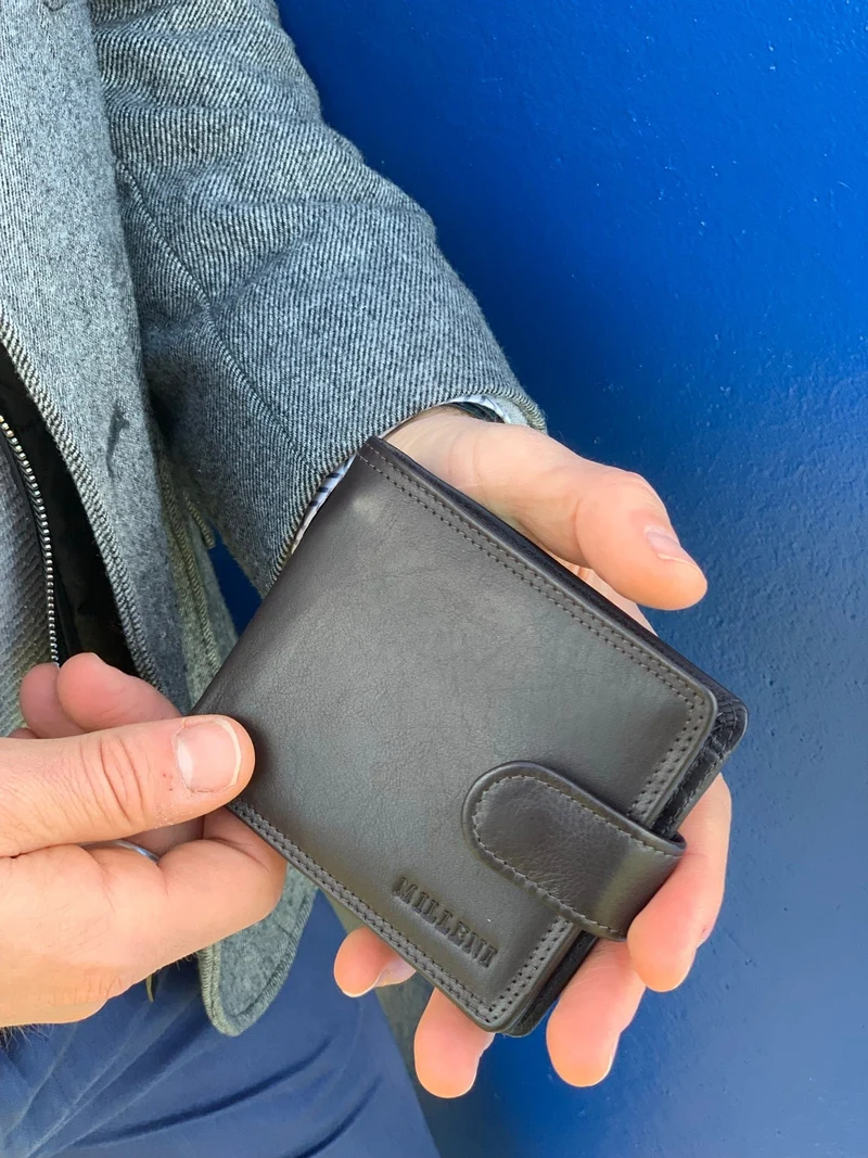Milleni Men's Leather Tab Cash/Card RFID Protected Wallet 11x9.5cm Black