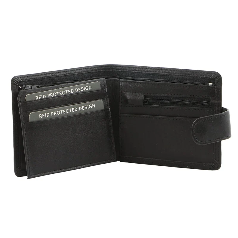 Milleni Men's Leather Tab Cash/Card RFID Protected Wallet 11x9.5cm Black