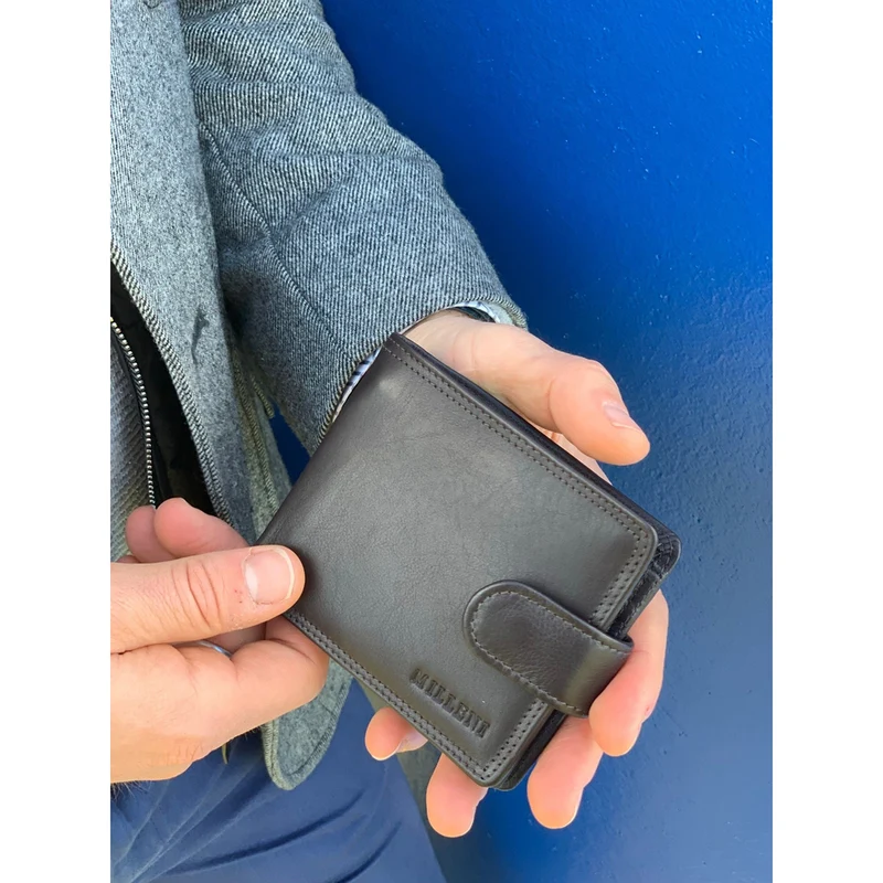 Milleni Men's Leather Tab Cash/Card RFID Protected Wallet 11x9.5cm Navy