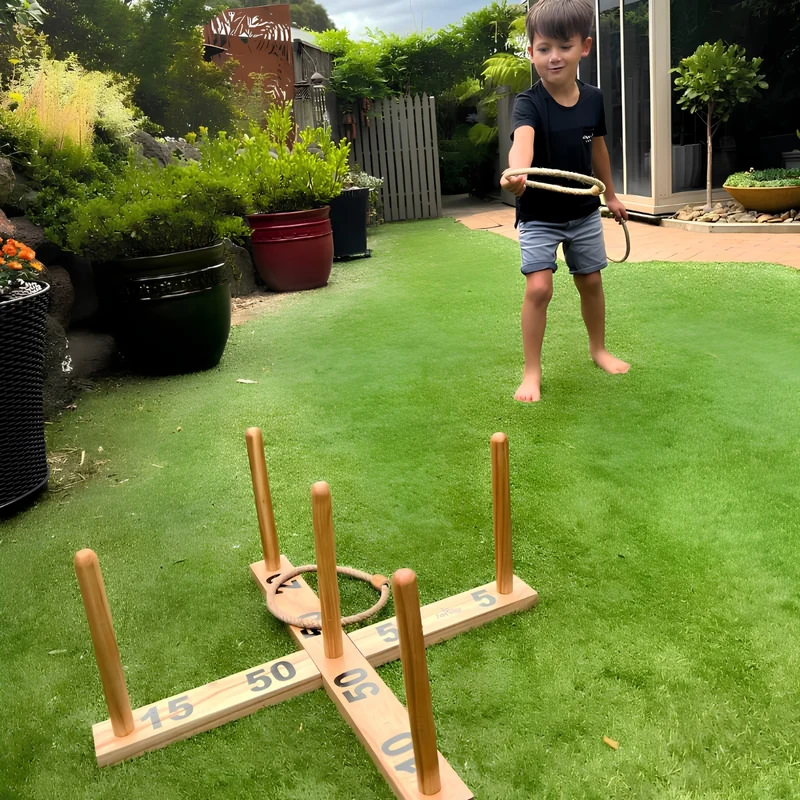 Jenjo Games Giant Wooden Rope Ring Toss Quoits Outdoor Game Set