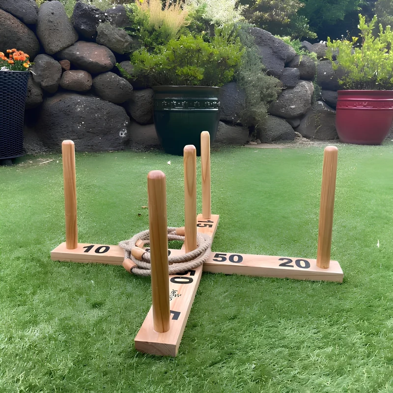 Jenjo Games Giant Wooden Rope Ring Toss Quoits Outdoor Game Set