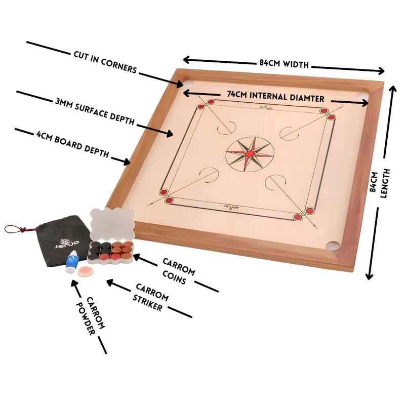 Jenjo Games 84x84cm Plywood Carrom Board with 74x74cm Internal Playing Area