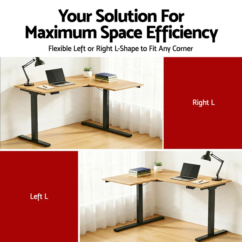 Artiss L‑Shape Electric Motorised Sit‑Stand Standing Desk Height Adjustable - Natural/Black
