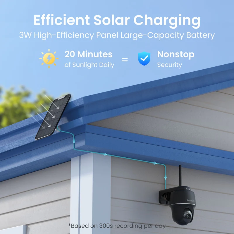 Reolink Argus PT Ultra 4K Pan Tilt Auto Tracking Battery Security Camera+Solar Panel Black