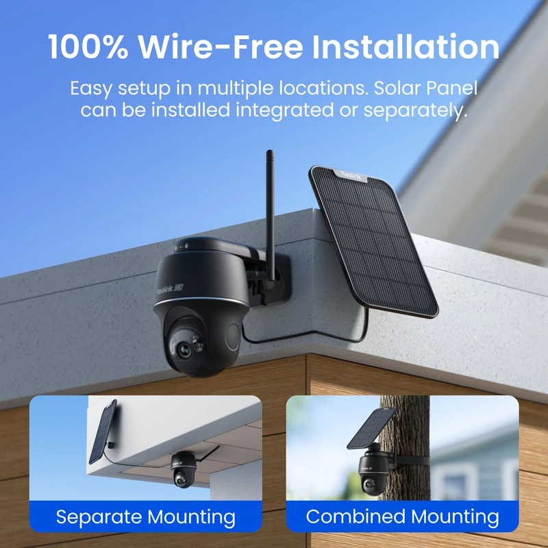 Reolink Argus PT Ultra 4K Pan Tilt Auto Tracking Battery Security Camera+Solar Panel Black(2 Pack)