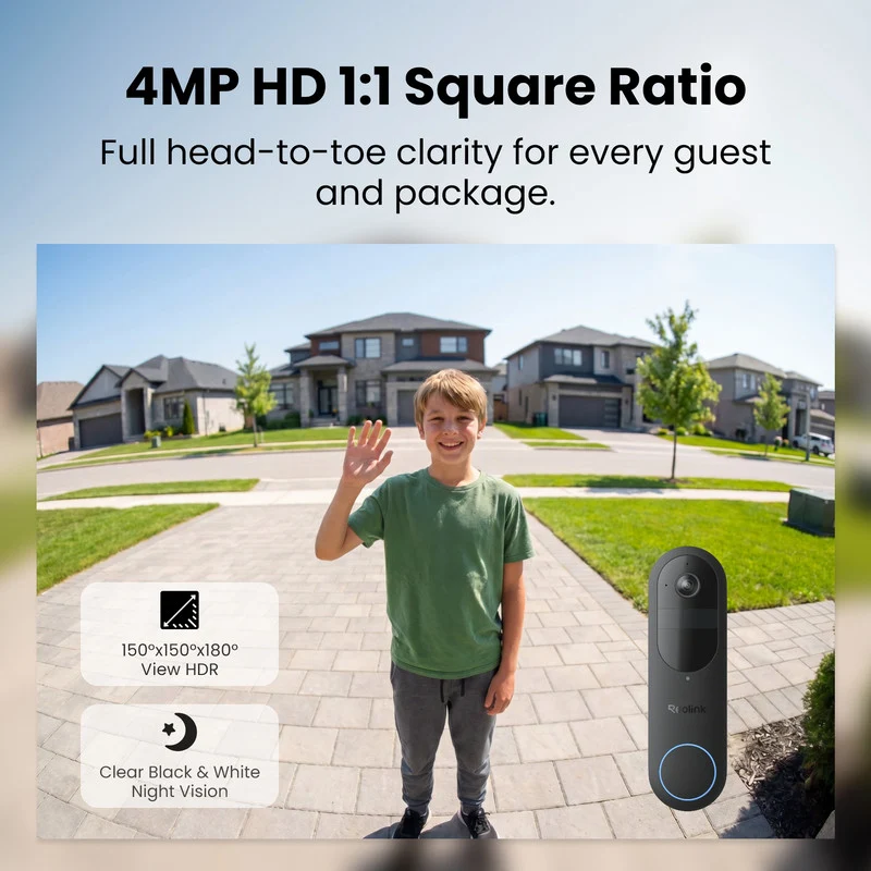 Reolink 2K 4MP Battery Video Doorbell Smart Detection Chime (Black)