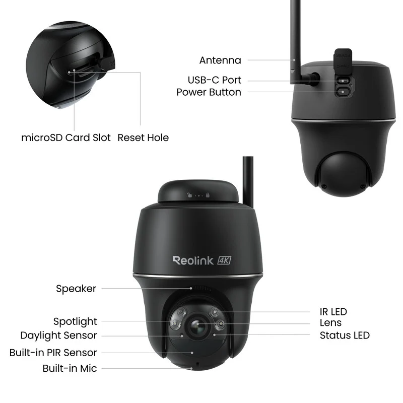 Reolink Argus PT Ultra 4K Pan Tilt Wireless Automatic Tracking Battery Security Camera 2 Pack (Black)