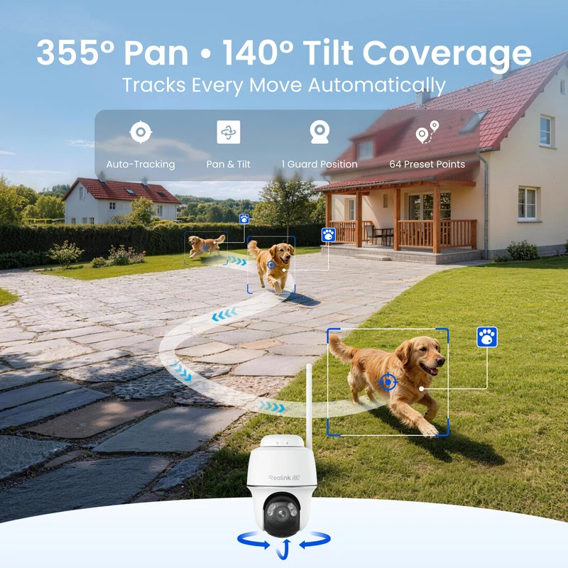 Reolink Argus PT Ultra 4K Pan Tilt Automatic Tracking Battery Security Camera+Solar Panel