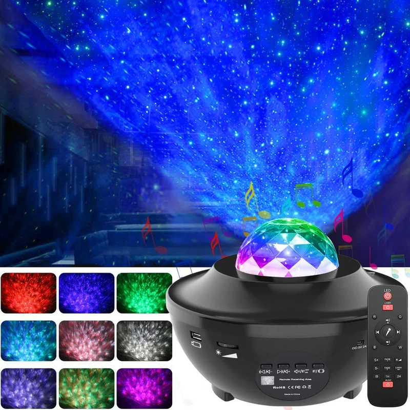 Colorful Starry Sky Projector Blueteeth USB Voice Control Music Player LED Night Light Romantic Ocean Wave Projector