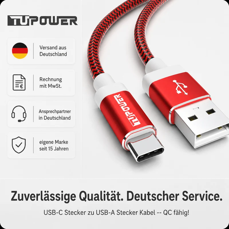 USB-A auf USB-C Ladekabel 2 m, rot, Doppelpack