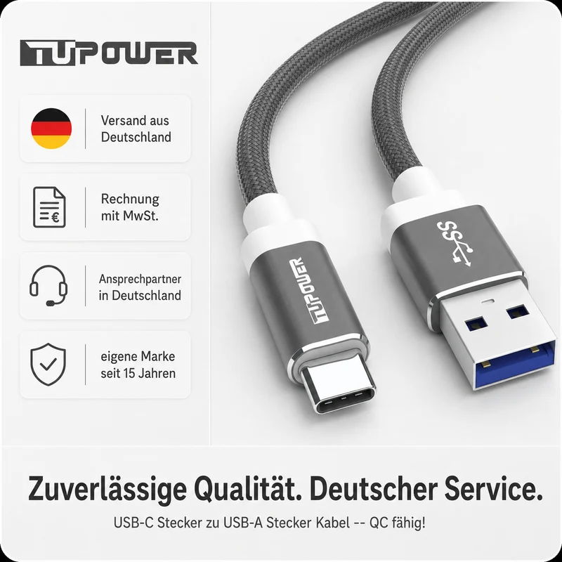 USB-A auf USB-C Lade- und Datenkabel bis 3 A