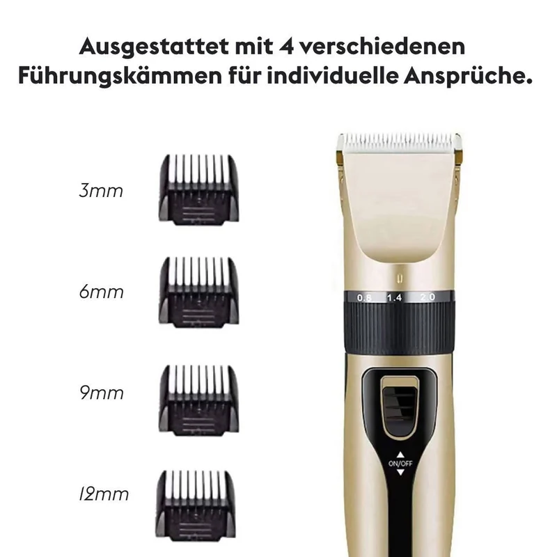 Elektrischer Haarschneider für Männer / Wiederaufladbar / Akku-Bartrasierer / 4 verschiedene Aufsätze / Selbstschärfende Titan Klinge