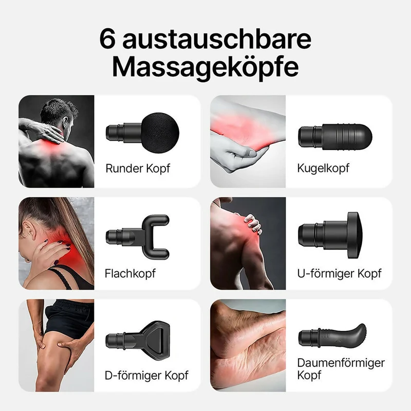 Massagepistole mit 30 Geschwindigkeiten und 6 Massageköpfen