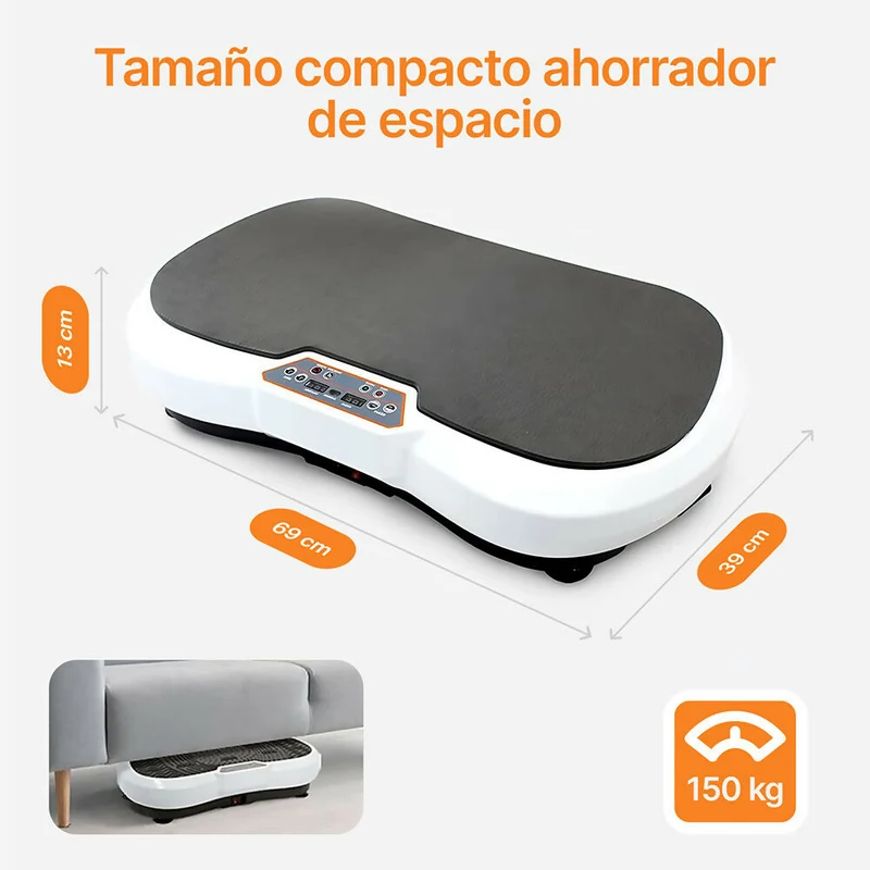 Plataforma vibratoria con 180 niveles de intensidad / Compacta y resistente / Soporta 150kg / Motor ultra-silencioso / Incluye 2 bandas de resistencia + esterilla de yoga