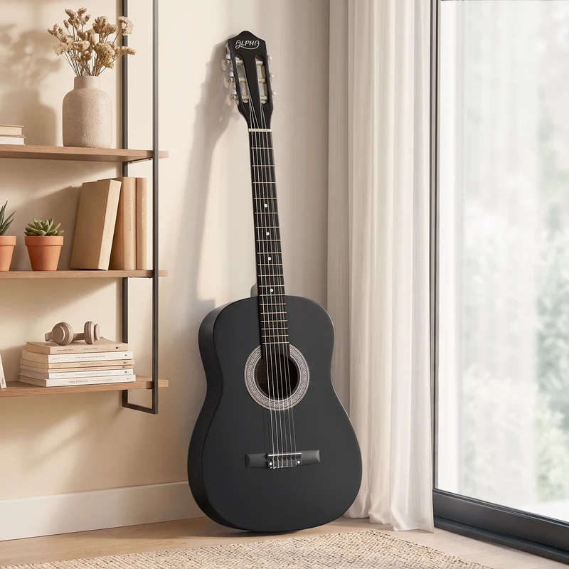 Alpha 38" Acoustic Guitar Full Size Classical Cutaway Nylon String Black