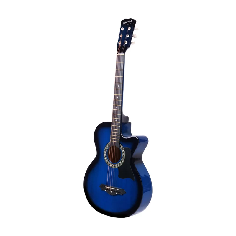 Alpha 38" Acoustic Guitar Wooden Body Steel String with Stand Blue