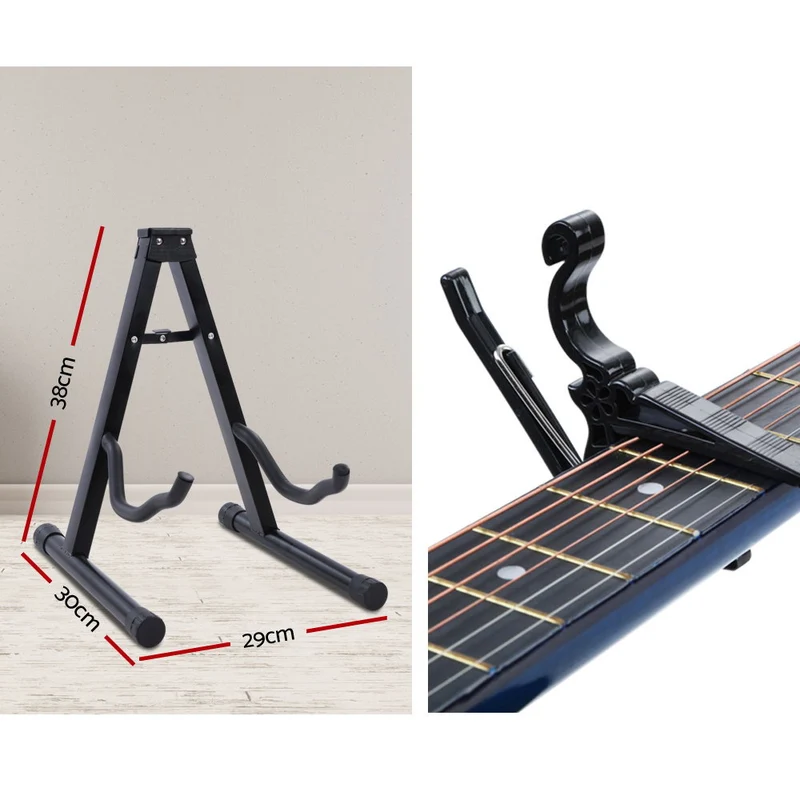 Alpha 38" Acoustic Guitar Wooden Body Steel String with Stand Blue