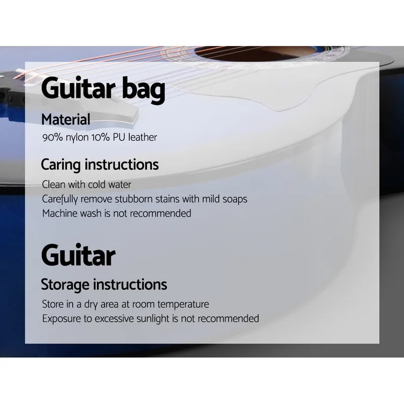 Alpha 38" Acoustic Guitar Wooden Body Steel String with Stand Blue