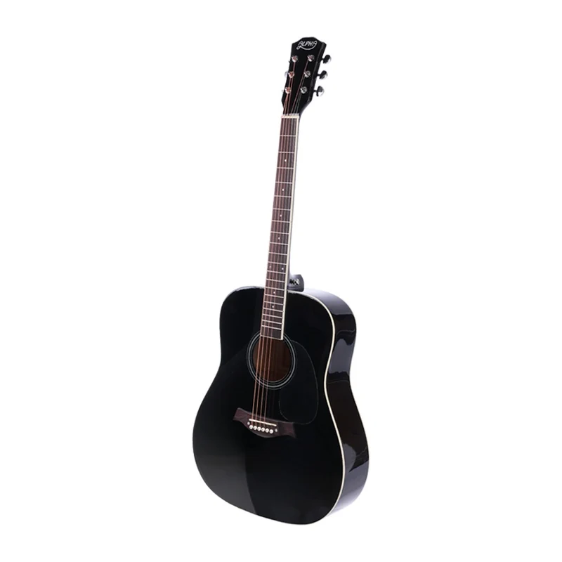 Alpha 41" Acoustic Guitar Wooden Body Steel String Dreadnought Stand Black