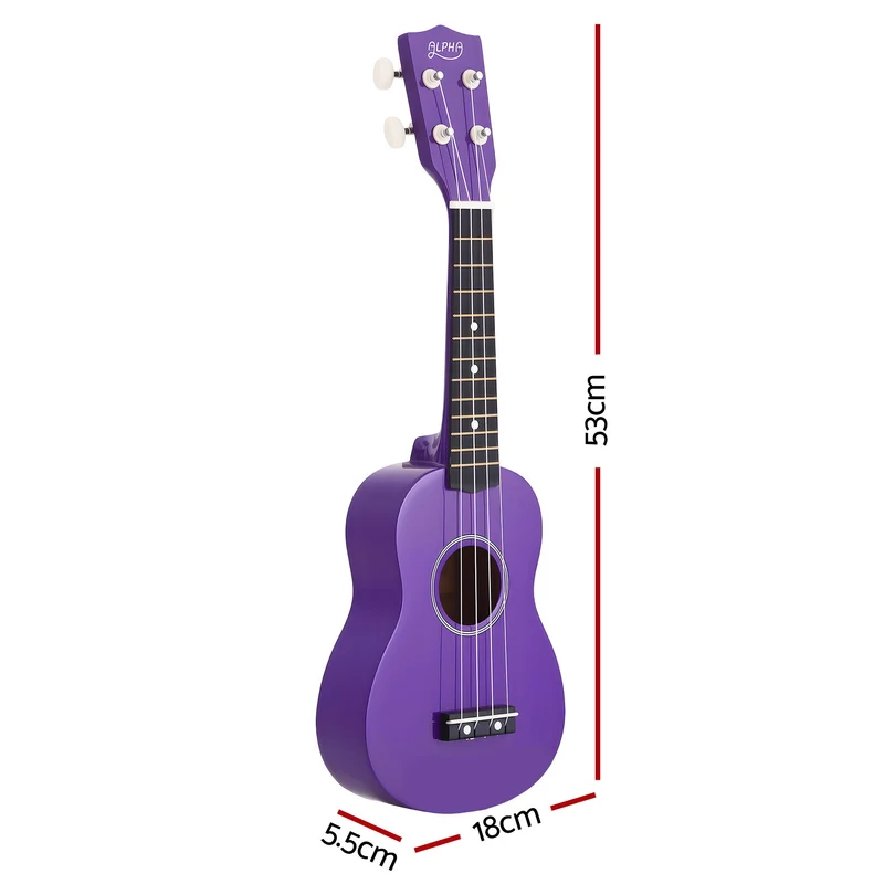Alpha 21" Ukulele Soprano Beginner Acoustic Small Guitar Kids Strings Purple