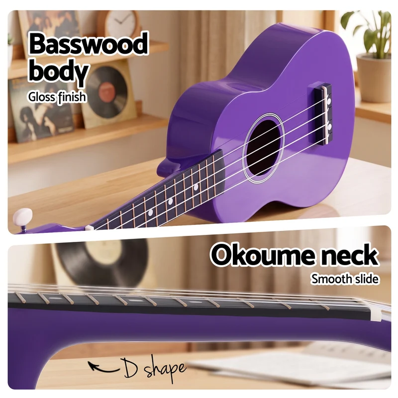 Alpha 21" Ukulele Soprano Beginner Acoustic Small Guitar Kids Strings Purple